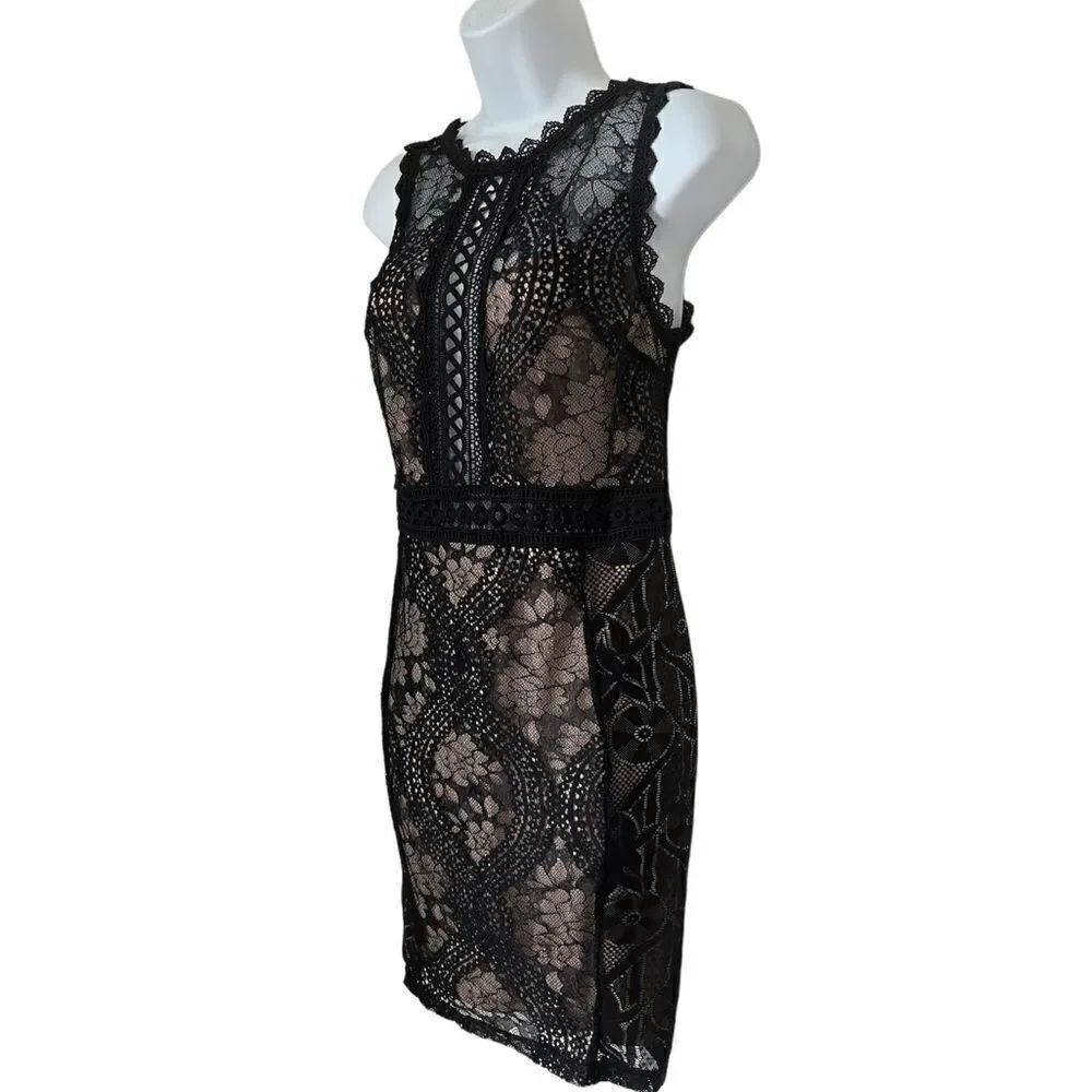 Entry Women’s Black Cocktail Evening Party mini Lace Dress sz M